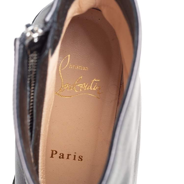 Pre Owned Christian Louboutin Black Leather Birgitta Ankle Boots Size 38.5