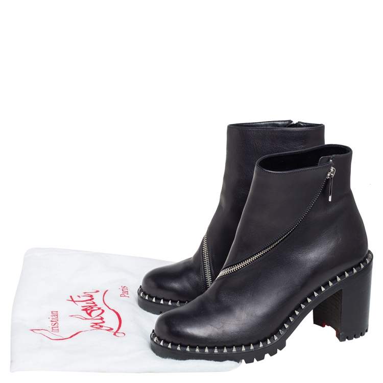 Pre Owned Christian Louboutin Black Leather Birgitta Ankle Boots Size 38.5