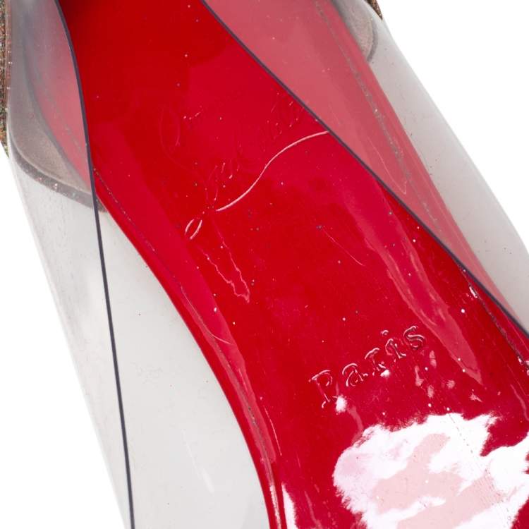 Pre Owned Christian Louboutin Gold Glitter and PVC Corbeau Pointed Toe Flats Size 38.5