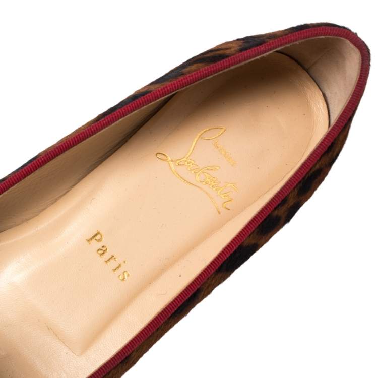 Pre Owned Christian Louboutin Brown/Black Pony Hair Captain Colonakki Embellished Bow Ballet Flats Size 39.5