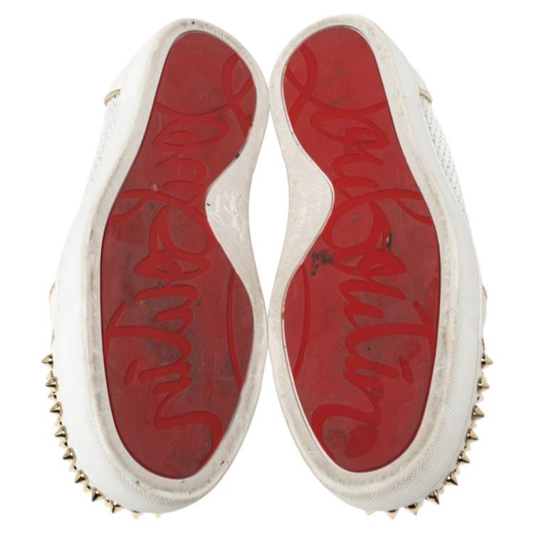 Pre Owned Christian Louboutin White Mesh and Leather AC Viera Spiked Orlato Low Top Sneakers 39