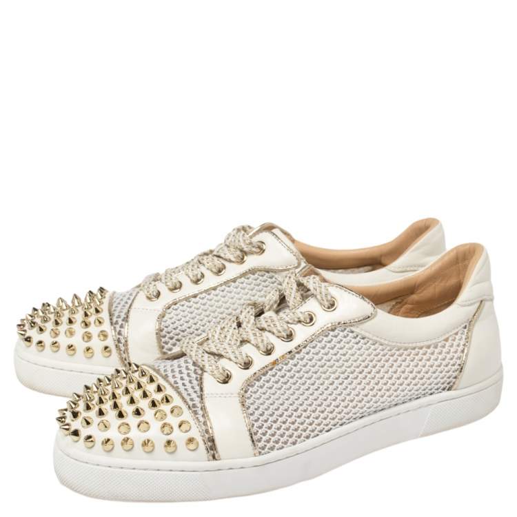 Pre Owned Christian Louboutin White Mesh and Leather AC Viera Spiked Orlato Low Top Sneakers 39