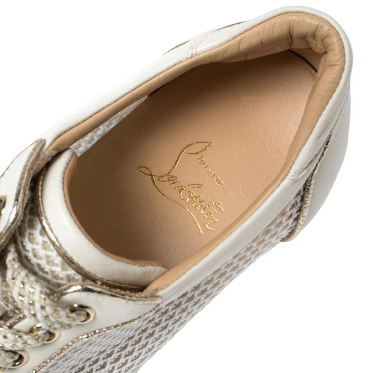 Pre Owned Christian Louboutin White Mesh and Leather AC Viera Spiked Orlato Low Top Sneakers 39