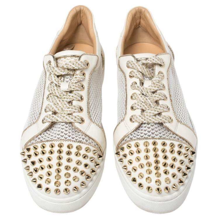 Pre Owned Christian Louboutin White Mesh and Leather AC Viera Spiked Orlato Low Top Sneakers 39