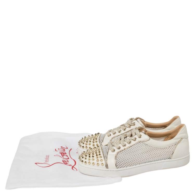 Pre Owned Christian Louboutin White Mesh and Leather AC Viera Spiked Orlato Low Top Sneakers 39