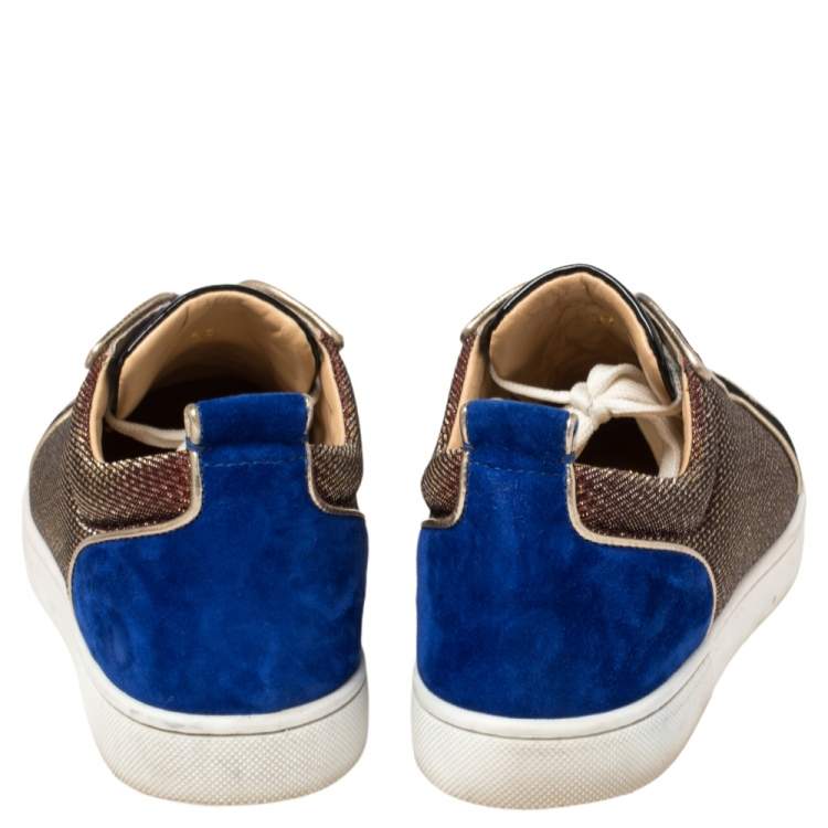 Pre Owned Christian Louboutin Multicolor Lamé Fabric, Velvet and Patent Leather Louis Junior Spikes Sneakers Size 39