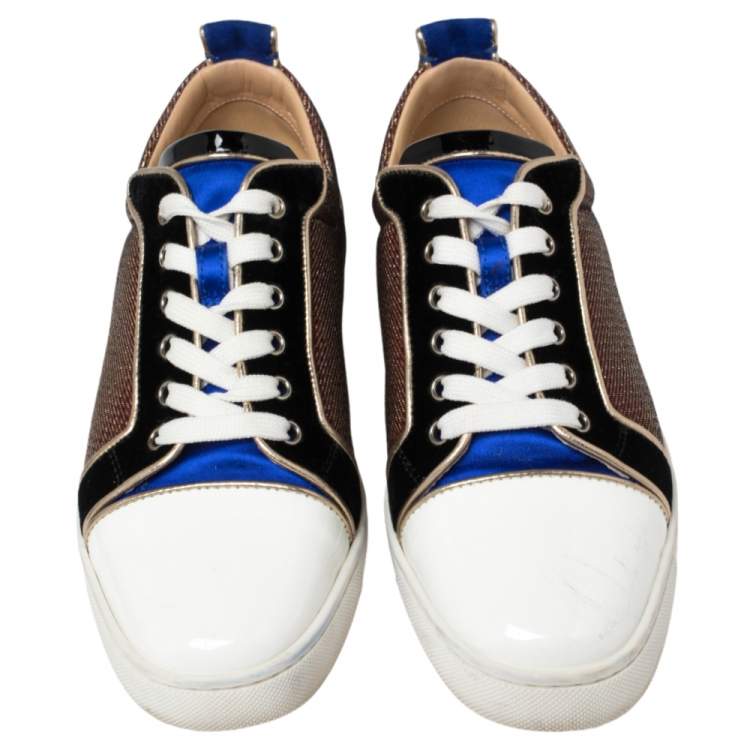 Pre Owned Christian Louboutin Multicolor Lamé Fabric, Velvet and Patent Leather Louis Junior Spikes Sneakers Size 39