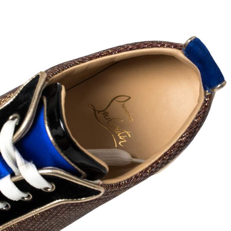 Pre Owned Christian Louboutin Multicolor Lamé Fabric, Velvet and Patent Leather Louis Junior Spikes Sneakers Size 39