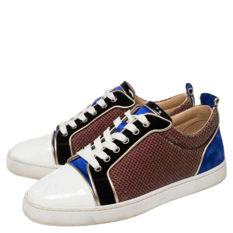 Pre Owned Christian Louboutin Multicolor Lamé Fabric, Velvet and Patent Leather Louis Junior Spikes Sneakers Size 39