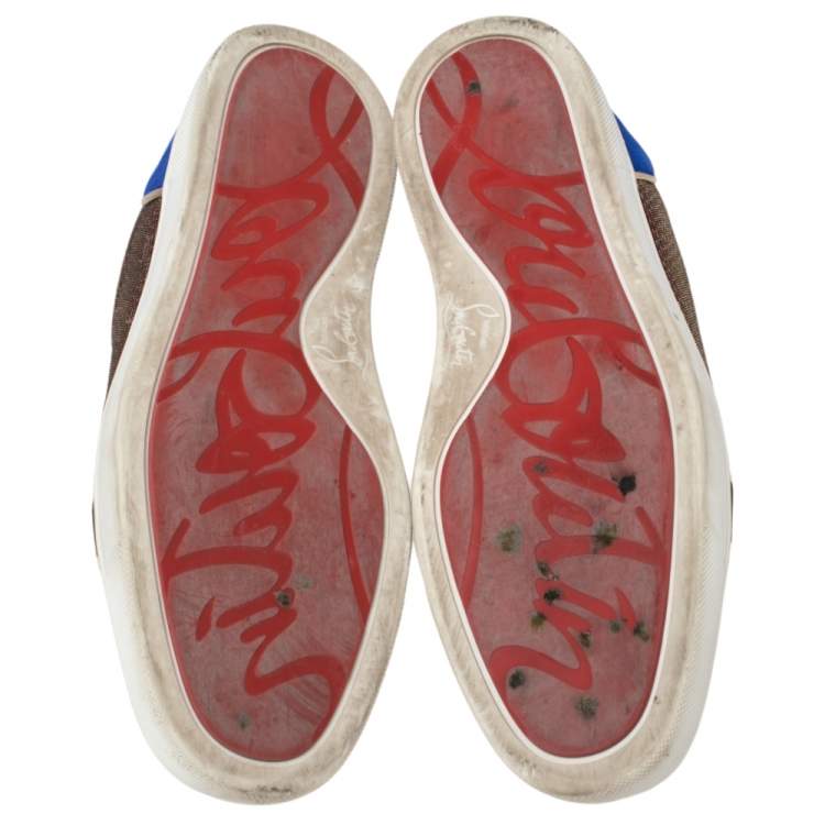 Pre Owned Christian Louboutin Multicolor Lamé Fabric, Velvet and Patent Leather Louis Junior Spikes Sneakers Size 39