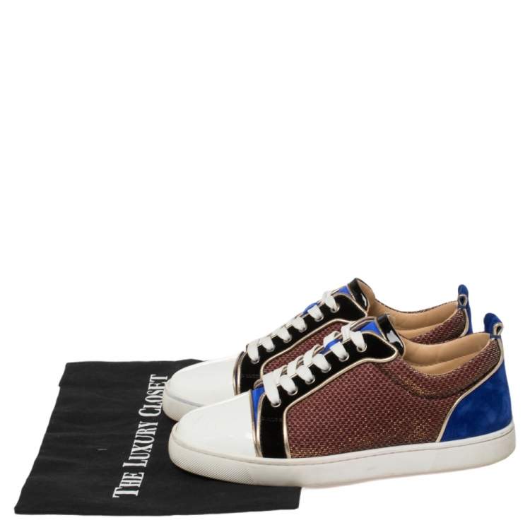 Pre Owned Christian Louboutin Multicolor Lamé Fabric, Velvet and Patent Leather Louis Junior Spikes Sneakers Size 39