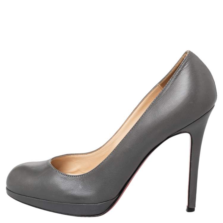 Pre Owned Christian Louboutin Grey Leather New Simple Pumps Size 39