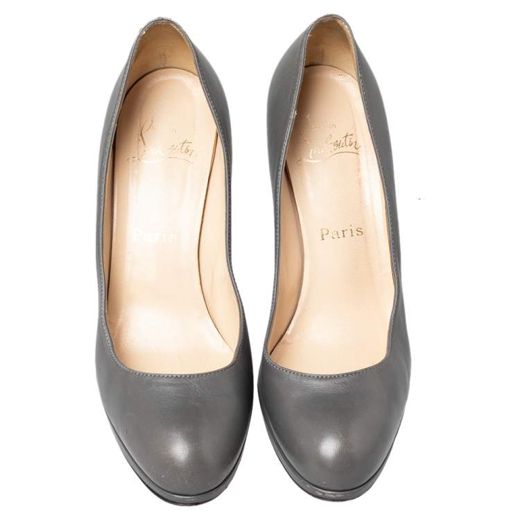 Pre Owned Christian Louboutin Grey Leather New Simple Pumps Size 39