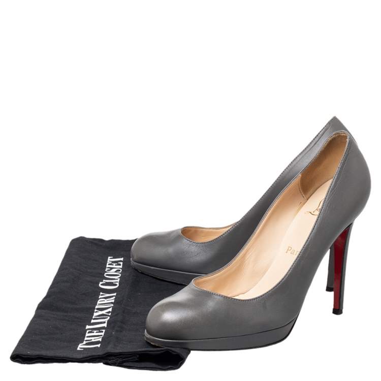 Pre Owned Christian Louboutin Grey Leather New Simple Pumps Size 39