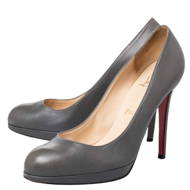 Pre Owned Christian Louboutin Grey Leather New Simple Pumps Size 39