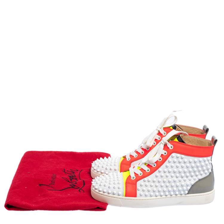 Pre Owned Christian Louboutin Multicolor Leather And Patent  Louis Spikes Lace Up High Top Sneakers Size 39