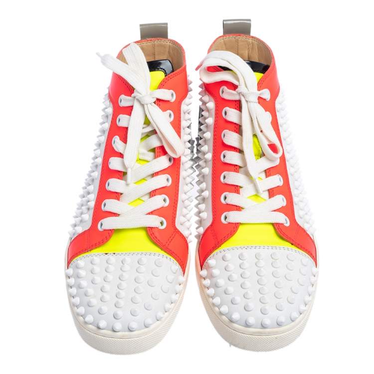 Pre Owned Christian Louboutin Multicolor Leather And Patent  Louis Spikes Lace Up High Top Sneakers Size 39