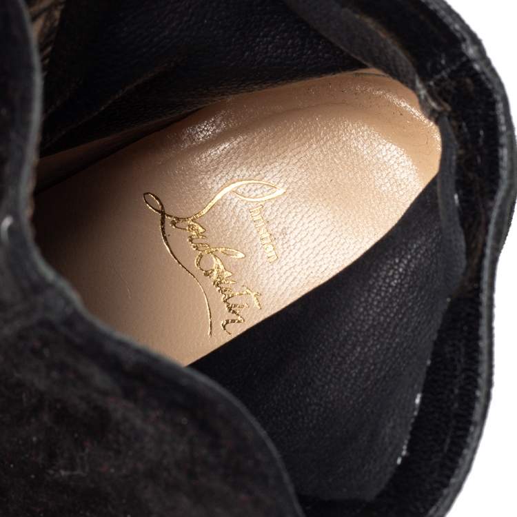 Pre Owned Christian Louboutin Black Suede Troopista Ankle Booties Size 38.5
