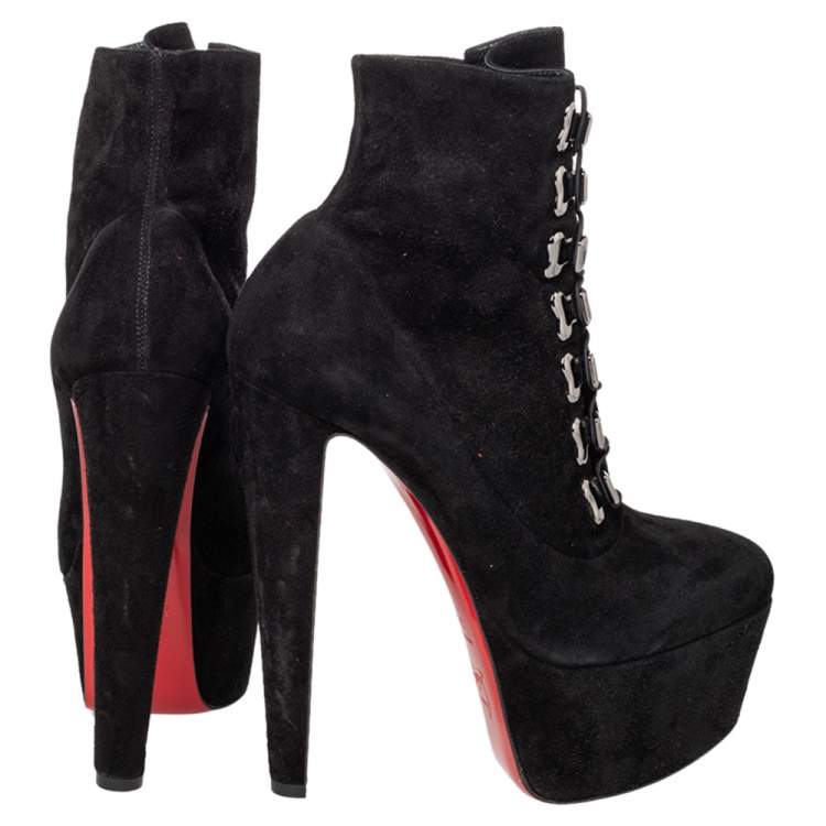 Pre Owned Christian Louboutin Black Suede Troopista Ankle Booties Size 38.5
