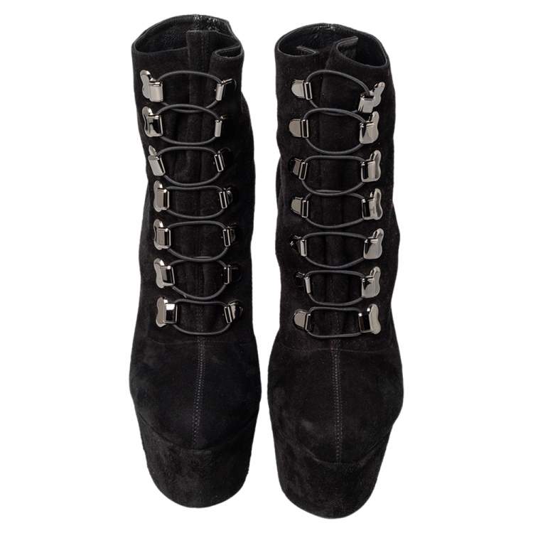 Pre Owned Christian Louboutin Black Suede Troopista Ankle Booties Size 38.5