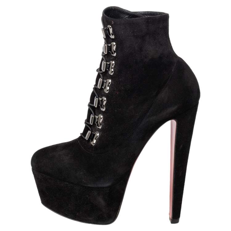 Pre Owned Christian Louboutin Black Suede Troopista Ankle Booties Size 38.5