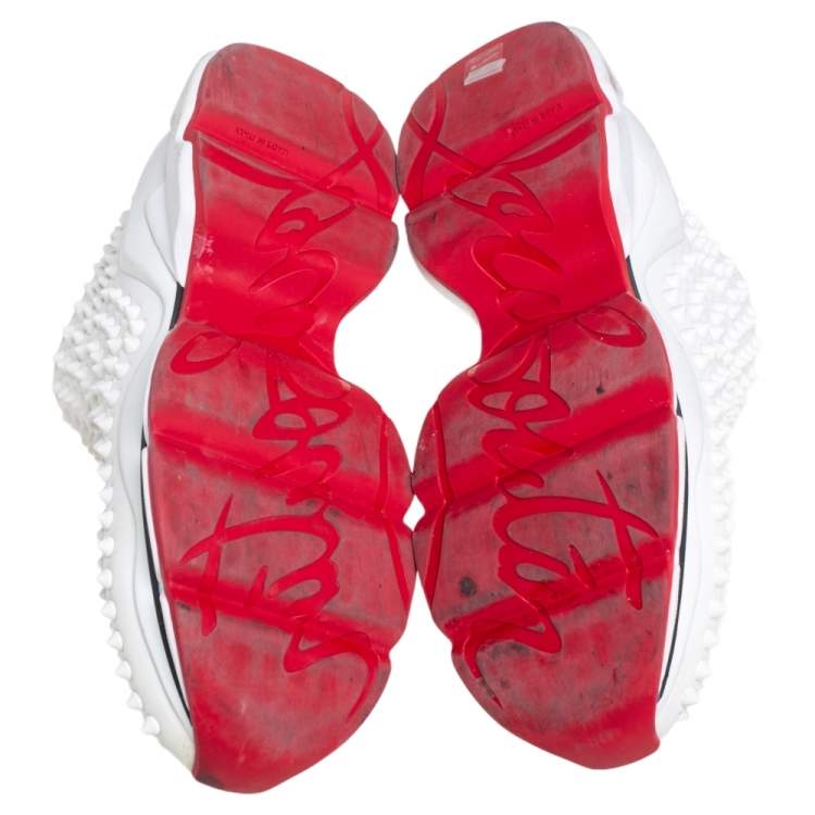 Pre Owned Christian Louboutin White Fabric Spike Sneakers Size 38
