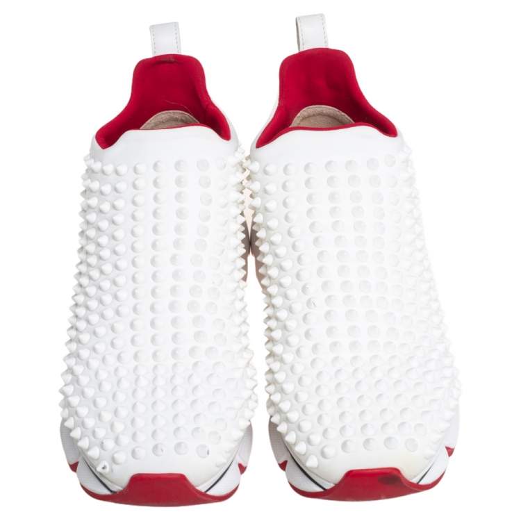 Pre Owned Christian Louboutin White Fabric Spike Sneakers Size 38