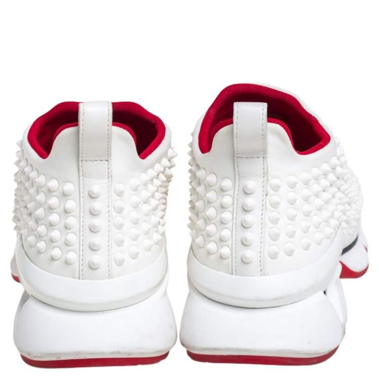 Pre Owned Christian Louboutin White Fabric Spike Sneakers Size 38