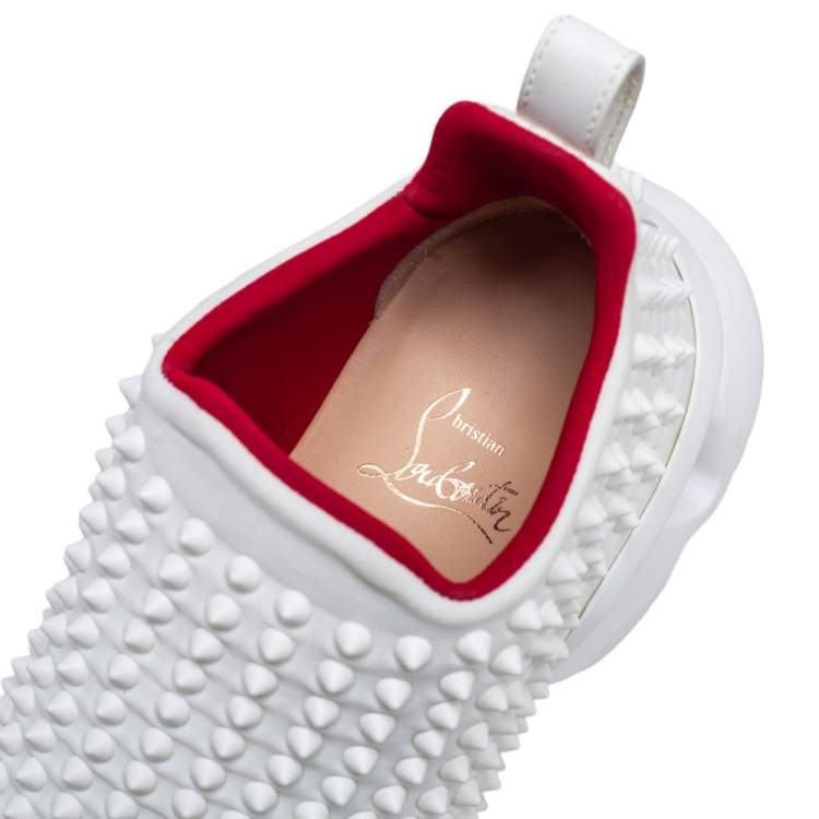 Pre Owned Christian Louboutin White Fabric Spike Sneakers Size 38