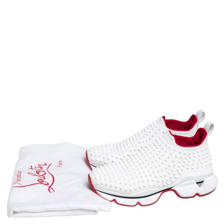 Pre Owned Christian Louboutin White Fabric Spike Sneakers Size 38