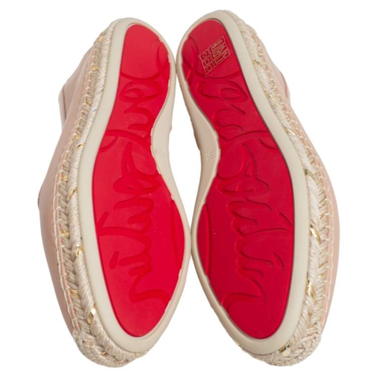 Pre Owned Christian Louboutin  Beige Leather Espadrille Flats Size 38