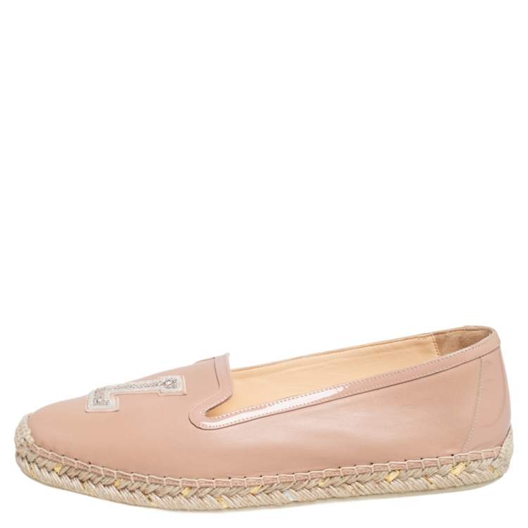 Pre Owned Christian Louboutin  Beige Leather Espadrille Flats Size 38