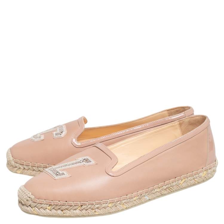 Pre Owned Christian Louboutin  Beige Leather Espadrille Flats Size 38