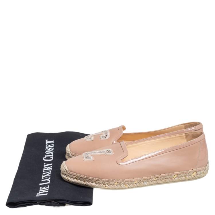 Pre Owned Christian Louboutin  Beige Leather Espadrille Flats Size 38