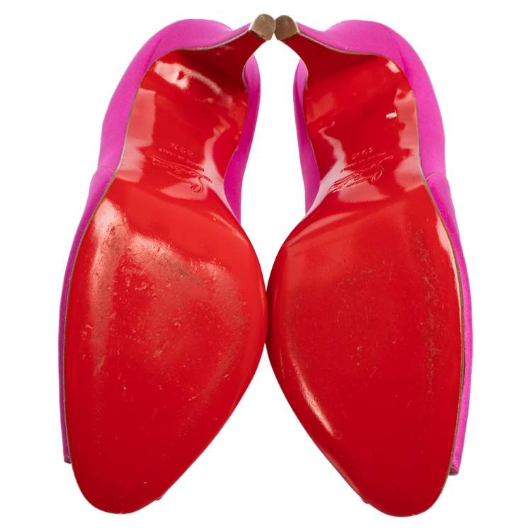 Pre Owned Christian Louboutin Pink Crepe Satin Peep Toe Pumps Size 39.5