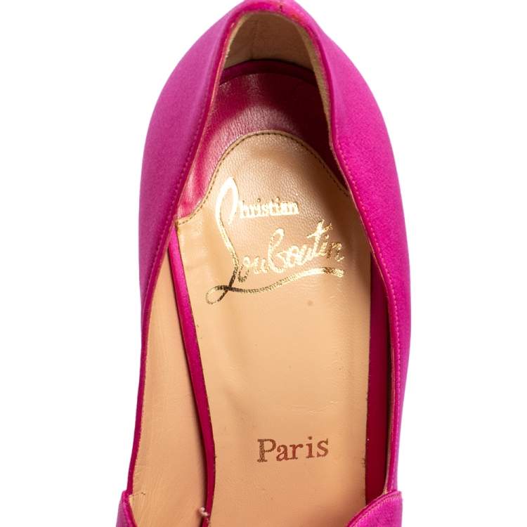 Pre Owned Christian Louboutin Pink Crepe Satin Peep Toe Pumps Size 39.5