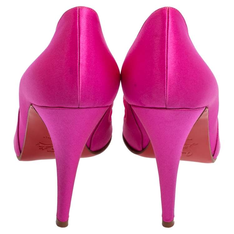 Pre Owned Christian Louboutin Pink Crepe Satin Peep Toe Pumps Size 39.5