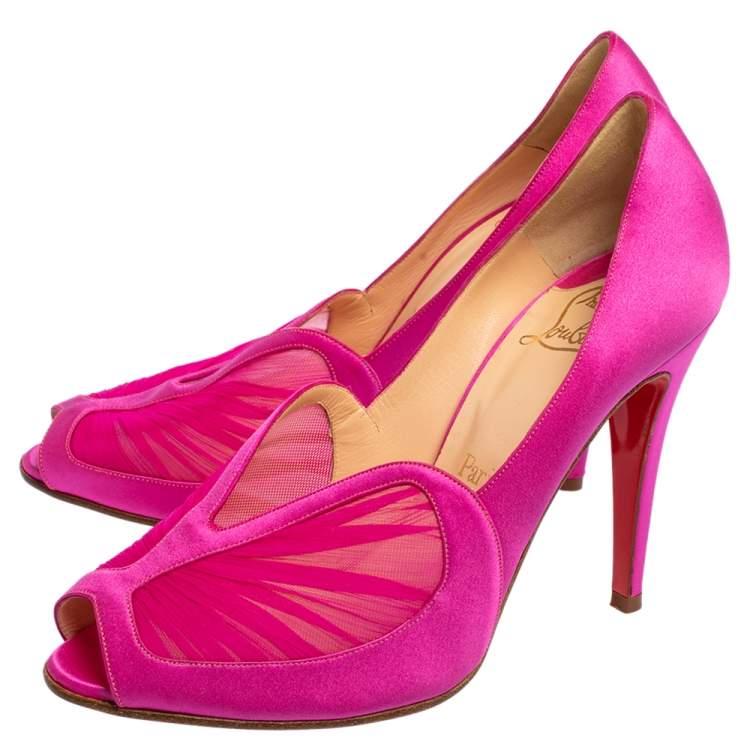 Pre Owned Christian Louboutin Pink Crepe Satin Peep Toe Pumps Size 39.5