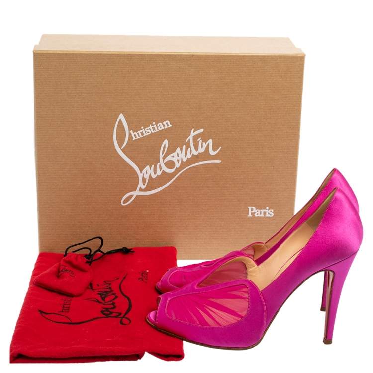 Pre Owned Christian Louboutin Pink Crepe Satin Peep Toe Pumps Size 39.5