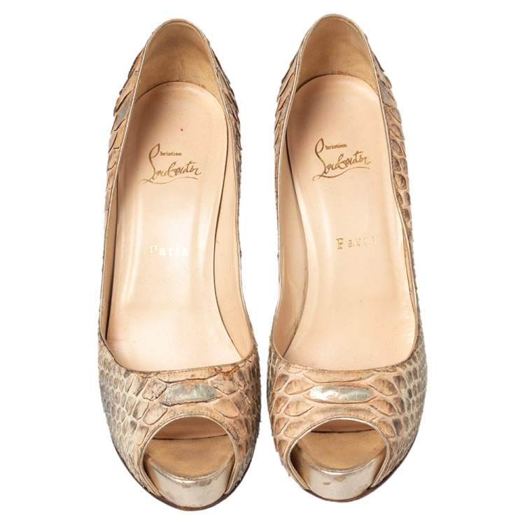 Pre Owned Christian Louboutin Multicolor Python Very Prive Peep Toe Pumps Size 39.5