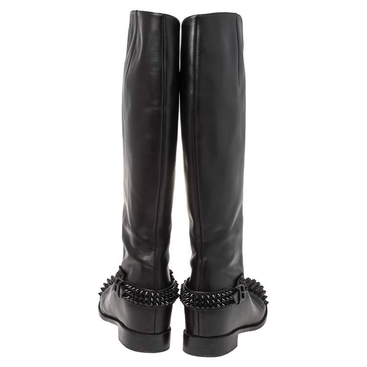 مملوكة مسبقًا Christian Louboutin Black Leather Spike Cap Toe Egoutina Knee Boots Size 38