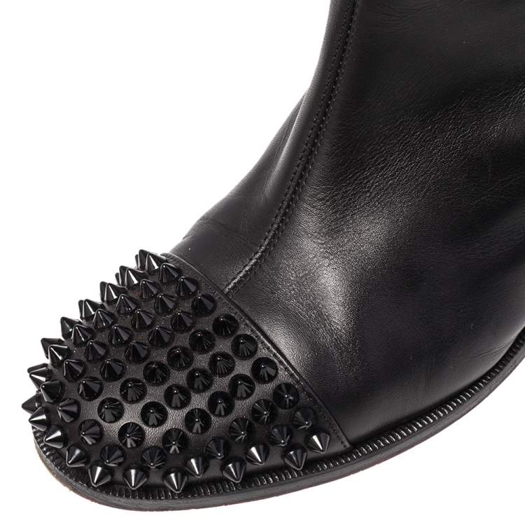 مملوكة مسبقًا Christian Louboutin Black Leather Spike Cap Toe Egoutina Knee Boots Size 38