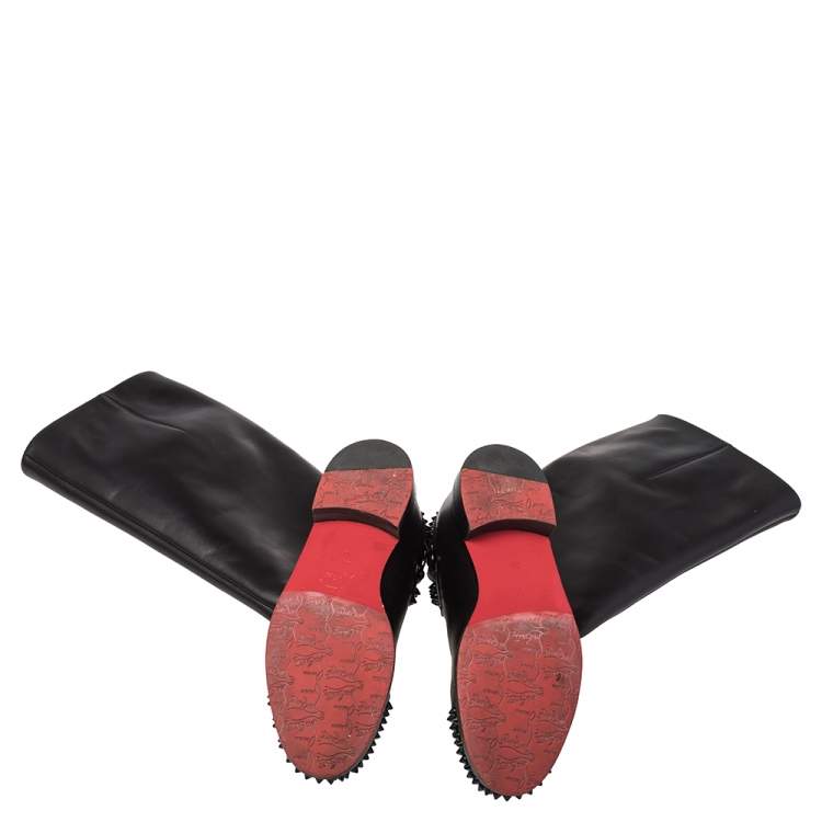 مملوكة مسبقًا Christian Louboutin Black Leather Spike Cap Toe Egoutina Knee Boots Size 38