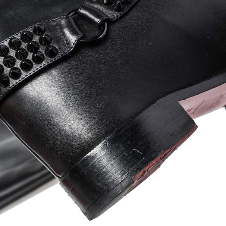 مملوكة مسبقًا Christian Louboutin Black Leather Spike Cap Toe Egoutina Knee Boots Size 38