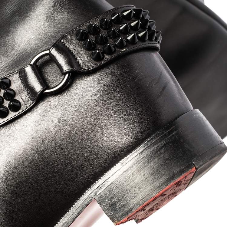 مملوكة مسبقًا Christian Louboutin Black Leather Spike Cap Toe Egoutina Knee Boots Size 38