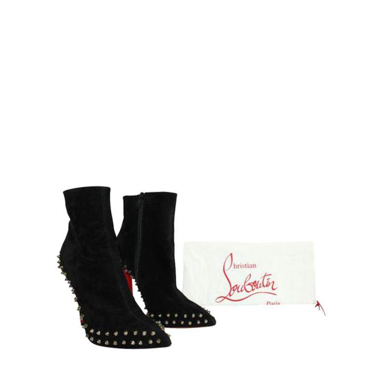 Pre Owned Christian Louboutin Black Leather Suede Studs Boots Size EU 40.5