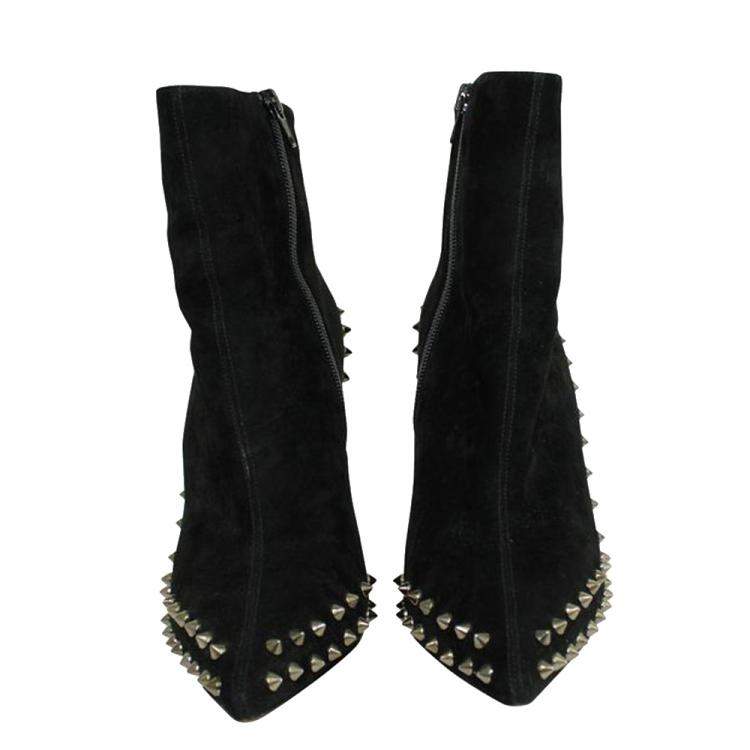 Pre Owned Christian Louboutin Black Leather Suede Studs Boots Size EU 40.5
