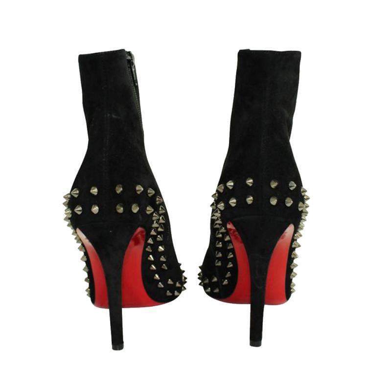 Pre Owned Christian Louboutin Black Leather Suede Studs Boots Size EU 40.5