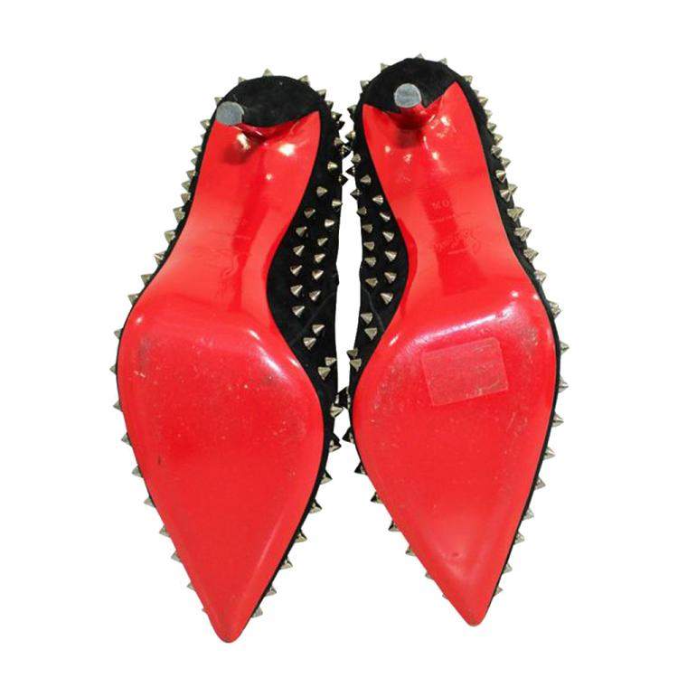 Pre Owned Christian Louboutin Black Leather Suede Studs Boots Size EU 40.5