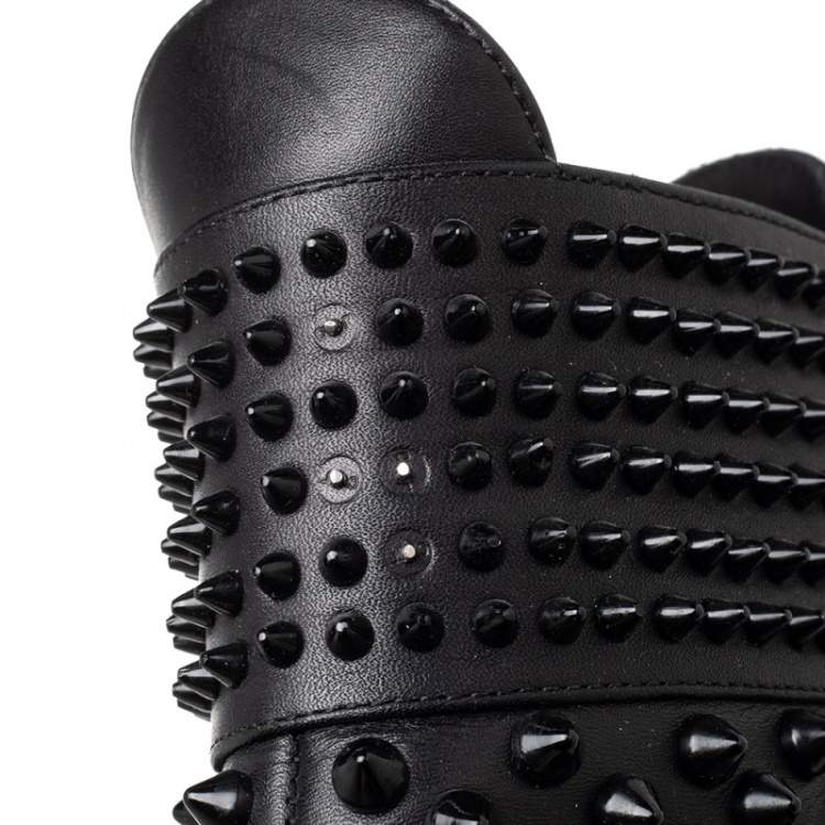 Pre Owned Christian Louboutin Black Leather Praguoise Ankle Length Boots Size 36.5